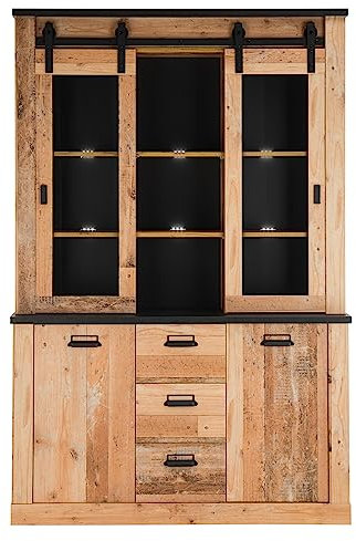 Furn.Design Buffetschrank in Used Wood hell und anthrazit Vitrinenschrank 133 x 201 cm, Stove