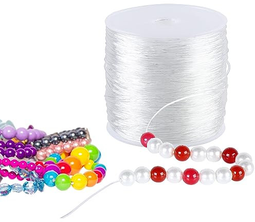 Giloty 100m Gummiband für Armbänder, 1mm Transparent Elastisches Schnur für Armbänder, Perlenschnur Gummifaden für DIY Schmuck, Halskette, Handwerk