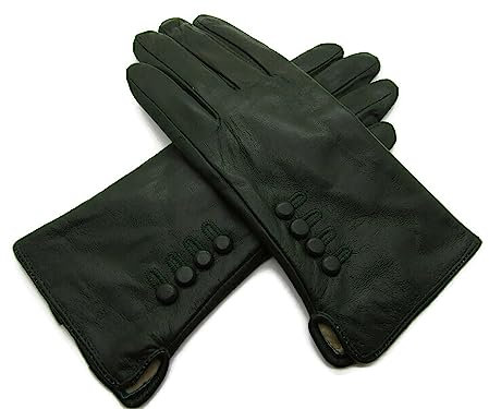 TheGloveHut Damen Echtes Weiches Leder Handschuhe Vollständig Gefüttert Geschenk Verpackt (Dunkelgrün, M 7 )