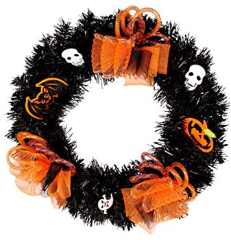 Halloween Kranz Dekor PVC Runder Kranz Schwarzer Kranz Handwerk Kranz Hängende Tür Wanddekoration Für Halloween Weihnachtsfeier Draußen Drinnen Haustür Türkranz Naturmaterialien (B, One Size)
