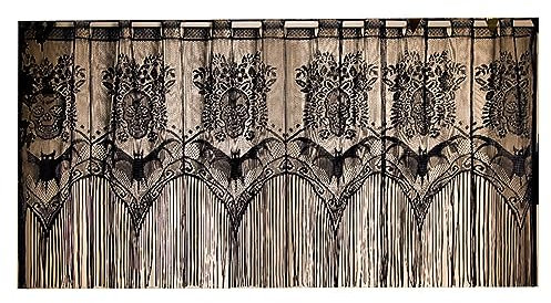 EXQUILEG Vorhang Schädel Stickerei Transparent Gardine Voile Scheibengardine Schwarz Küche Hohlstickereien Kurzgardine Halloween Dekoration Vorhang 150x52cm