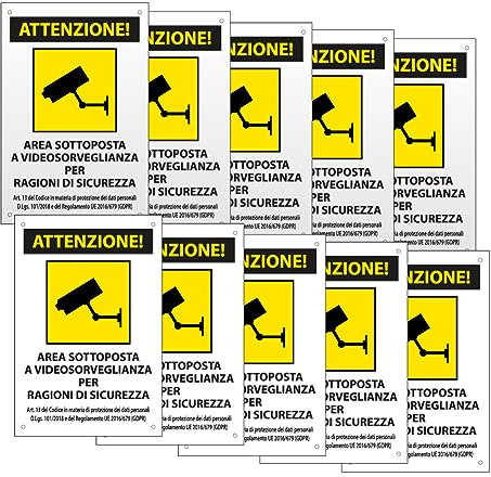 SPACE - 10 Cartelli area videosorvegliata per ragioni di sicurezza 20cm x 30cm in PVC - GDPR 2020 - Cartelli videosorveglianza per negozio e proprietà privata lunga durata nel tempo - SPACE