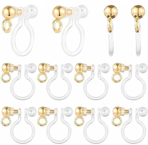 SUNNYCLUE 1 Box 40 Stück 18K Vergoldete Ohrring Konverter Aus Kunststoff Ohrring Clips Ohrringe Clip Konverter Ohrclip On Ohrringe Transparente U Typ Schmuckohrringe Für Die Schmuckherstellung Zubehör