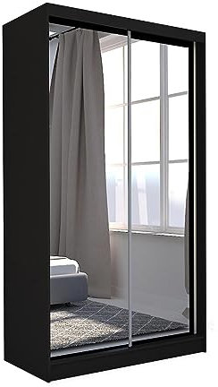 BEAUTY SOFA Mars Meble Schrank mit Schwebetüren Debra Kleiderschrank mit Spiegeln Kleiderstangen Garderobe, Farbe: Schwarz, Breite: 120 cm