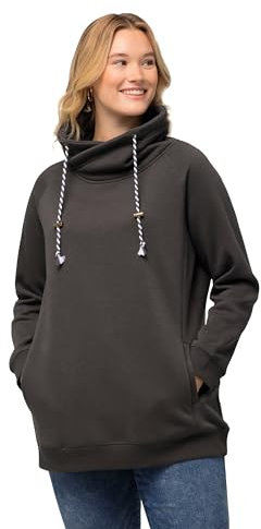 Ulla Popken Damen, Stehkragen, Taschen, Raglan-Langarm Sweatshirt, Graphitgrau, 54-56