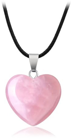 NATOSU Collier cœur en Cristal avec lanière en Cuir pour Femme - Cristaux de cœur d'amour - Cristaux de guérison naturels - Pierres précieuses - Pendentif Reiki - Bijoux Cadeaux