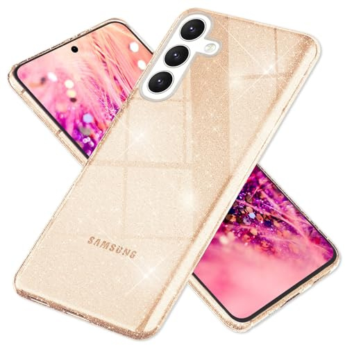 NALIA Glitzerhülle für Samsung Galaxy S24 Plus - Hülle, Gold | Reflektierende Partikel im Material verschmolzen, Geschmeidige Oberfläche, Erhöhte Kanten an Kamera und Display