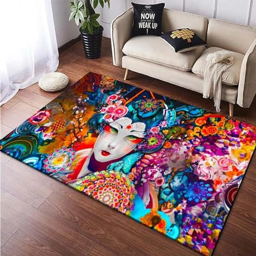 3D Gedruckt Teppich Japanische Schönheits-Geisha-Figur Bodenmatte Flanell Wohnzimmer Teppich Schlafzimmer Home Decor Küche Rug Anti-Rutsch Tür Matte Kinder Kriechen Teppich 100 X 200 cm / 39, 7T9Y0N4