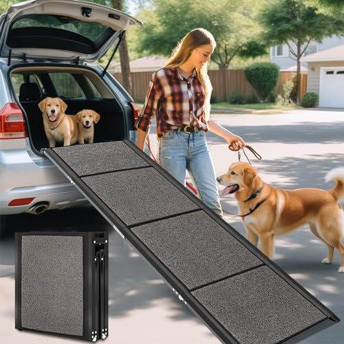 Longest 180cm & Widest 50cm Folding Dog Car Ramp for Large Dogs, Portable Pet Stair Ramp with Non-Slip Rug Surface, Extra Wide & Long Dog Steps for Large Dogs Up to 150kg Get Into a Car, SUV & Truck