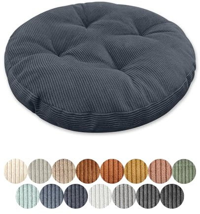 Lsjoaw Sitzkissen Rund 30cm Dicke 6cm 1 Stück Bodenkissen Rund Sitzpolster Stuhlauflage Sitzpolster Stuhlkissen Polster Auflage für Wohnzimmer Büro Konferenzraum Cordstoff （Graublau）