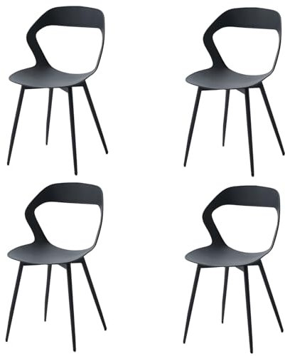 Uderkiny Set di 4 sedie da giardino esterne, in polipropilene, set di 4, sedie in polipropilene, gambe in ferro, adatte per giardino/serra/balcone/nero, 4)