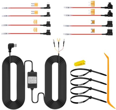 Xastro Typ-C Hardwire Kit dashcam,Typ-C hardwire kit 12V-24V bis 5V 3A,dashcam hardwire with 8 Fuse Tap Cable and Tool, Parking Monitoring with Low Voltage Protection Aktiviert den Parkmodus