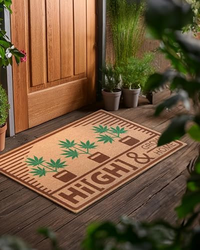 Close Up | Cannabis Fußmatte | Hi[gh] & Grow Home | Lustiger Fußabtreter | Schmutzfänger, rutschfest, Waschbar| Innen und Außen| 40x60cm | Dekoration für Wohnung und Haus