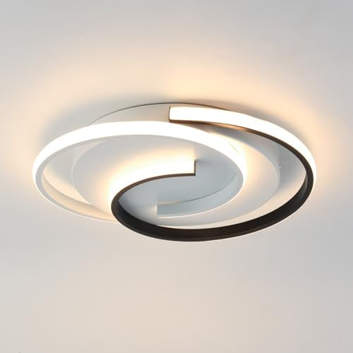 Amansour LED Deckenlampe,Moderne Deckenleuchte Wohnzimmer, Schwarz-Weiß 3000K/4000K/6000K Schlafzimmerlampe, 33W 2-Ringen kreis Deckenleuchte, Wohnzimmerlampe, für Wohnzimmer, Schlafzimmer, Büro