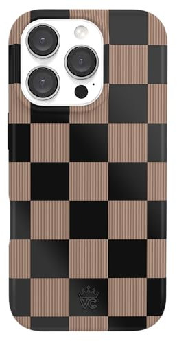 VELVET CAVIAR Checkered Phone Case for iPhone 16 Pro - Compatible with MagSafe [10ft Drop Tested] - Cute Protective Cover for Women - Mocha Brown Black