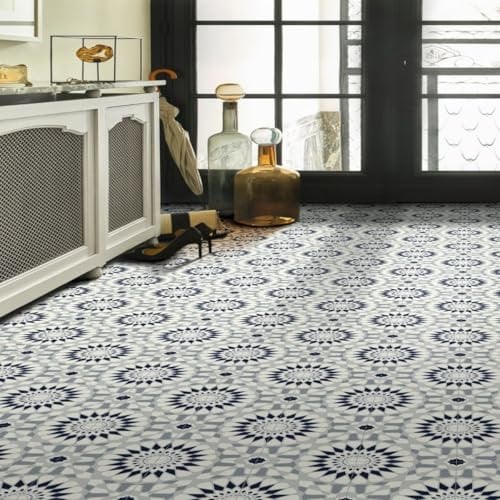 Black & White Modern Designer Effect Anti-Slip Vinyl Flooring For Kitchen, & Bathroom, 2.8mm Thick Foam Backed Vinyl Sheet, 5 Years Warranty-1 X 2 mt