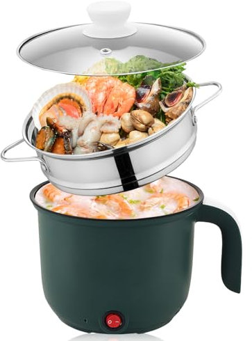 Hot Pot - Pentola elettrica portatile con vapore, mini forno antiaderente multifornello 1,8 l, padella elettrica, pentola da viaggio, mini stufa, ideale per cucina, dormitorio, viaggio