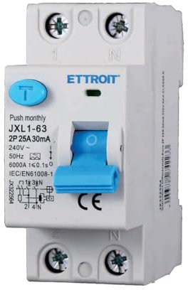 A2ZWORLD Interruttore Differenziale Puro Tipo A 30mA, RCCB Classe A 30mA 2P 25A, 1P+N 2 Poli 6kA 220V, Occupa 2 Moduli DIN