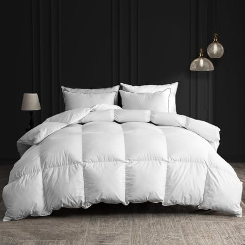BPC Couette 240x260 Duvet d'oie 100% Coton Bio, 50% Duvet et 50% Plumes 4 Saisons Couette, Chaleur Moyenne avec Oeko-Tex et RDS Certifiés, Poids de Remplissage: 1800g, 2 Personnes Toute L'année