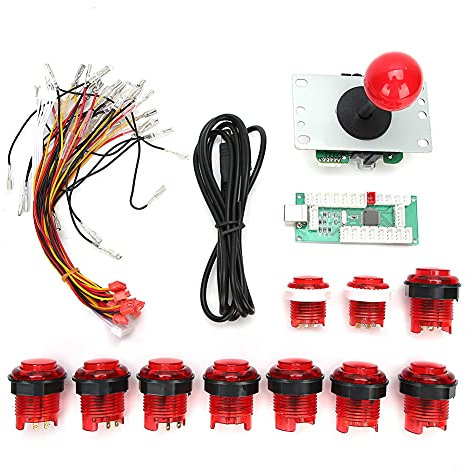 Fdit DIY-Game-Joystick-Set, Zubehörleuchte für Windows-Systeme, Einfache Installation, Reibungsloses Spielerlebnis, auf Haltbarkeit Geprüft (Rot)