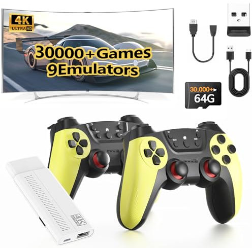 30000+ wireless retro gaming console , Retro Gaming Stick,Revisit Classic retro play Plug and Play Video Gaming Stick,HD HDMI TV game stick,Premium Competitive Dual Controllers Yellow