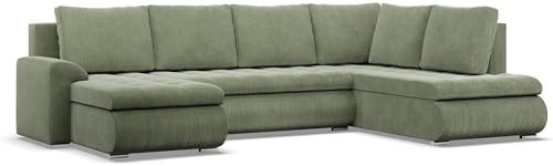 Mebligo - Ecksofa mit Schlaffunktion und 3 Bettkasten FORESTA 300x89x200 (BxHxT) Cord - Grün - Ottomane Rechts Eckcouch, Couch U Form, Sofa Wohnzimmer, Sofas & Couches, Eckschlafsofa