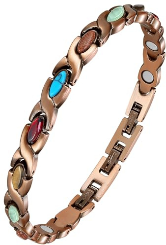 Jeracol Lymphdrainage, Kupfer-Magnetarmbänder für Damen, Kupferarmband mit elegantem Stein, verstellbare Länge, mit Größenwerkzeug, in Geschenkbox, 20.5 cm, Kupfer