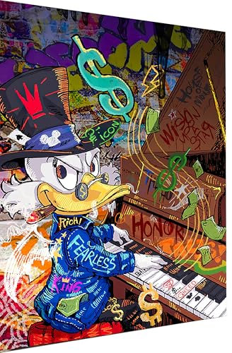 CanvasSoul Wandbild modern – Pop Art Kunstdruck | Wanddeko für Wohnzimmer & Büro | Dagobert Duck Klavier| Hochwertige Leinwandbilder B8180 (Mehrfarbig, 60 x 80 cm, Poster ohne Rahmen)