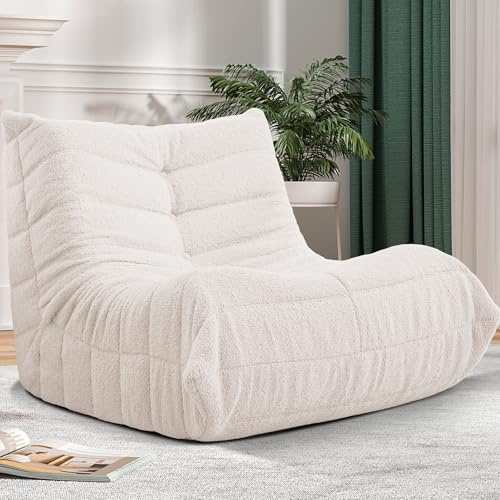 Cansunna Bean Bag Chair Big Sofa Beanbag Chair for Adults Fireside Chair Bean Bag Lounger with Memory Foam Filled for Home,Apartment or Gaming Venue(White Teddy)