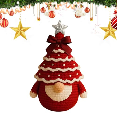 Crochet Christmas Kit - Easy Crochet Kit Christmas Tree Gnome - Handmade Holiday Crafting Set for Home Decorators Teenagers Adults Mindfulness Practice School Projects