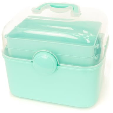 Craftelier Mehrzweck-Aufbewahrungsbox, 3-lagige Aufbewahrungsbox, Perlen-Organizer in Mintgrün, tragbarer Faltfach-Organizer für Handwerk, Nähen und Kunst, Medizin, 27,8 x 22,9 x 23,5 cm