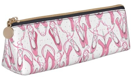 Uusnwaa Federmäppchen aus Leder mit rosa Ballettschuhen, Federmäppchen mit Reißverschluss, Kosmetik-Organizer-Tasche für Schule, Büro, Damen, Herren