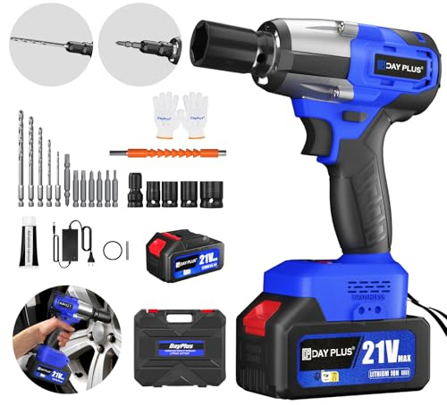 Akku Schlagschrauber 550N.m, 1/2 Zoll Blau Akku Bohrschrauber Akkuschrauber Drehschlagschrauber mit 4.0Ah Akku, 3400RPM, 3-in-1-Schlagschrauber mit LED Licht 4 Stecknüsse, 12Bohrer, für Haus und Auto