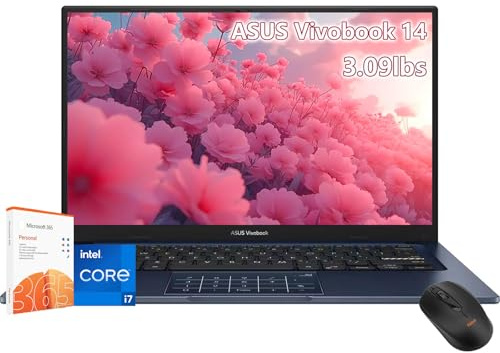 ASUS Vivobook Ordinateur portable 14 pouces - Intel Core i7-1355U Beat AMD Ryzen 7 4700U -16 Go de RAM -512 Go SSD -Windows 11 -Office 365 un an - Business Computadora Portátil School College Student
