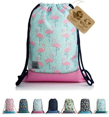 Turnbeutel Sportbeutel Gymbag Rucksack für Kinder (Modell 25) | Reißverschlussfach, Schlüsselclip, Reflektor, für Schule, Sport & Freizeit