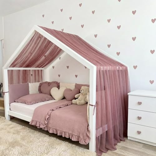 Baby Fancyroom Hausbett Himmel aus Tüll, Handgefertigt, Gekräuselt, Baldachin, Betthimmel für Kinderbett Kinderzimmer (Altrosa, 420cm)
