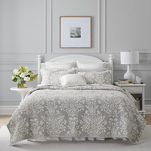 Laura Ashley Rowland Collection Wendebettwäsche aus 100% Baumwolle, für alle Jahreszeiten, mit passendem Kissenbezug, vorgewaschen für zusätzlichen Komfort, Doppelbett, Grau