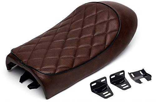 Triclicks Motorrad Sitz Sitzsattel Sitzbänke Sitze Sattel Retro Cafe Racer Sitzbezug Universal (Braun, Raute Muster konvexen Sitz)