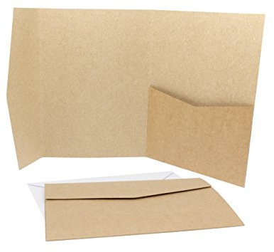 Threeet 10 x Pocketfold/Falttaschen/Klappkarten mit 10 x passenden Umschlägen in weiß - Vintage Kraftpapier Umschläge ideal als Einladungskarte (10)