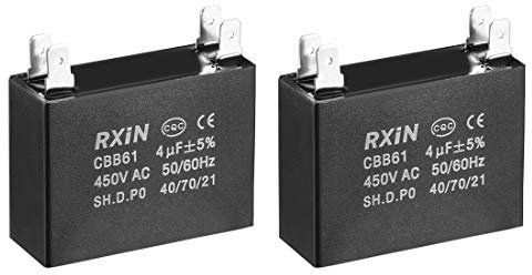 sourcing map Ceiling Fan Capacitor CBB61 4uF 450V AC Double Insert Metalized Polypropylene Film Capacitors 47x17.5x34.5mm for Water Pump Motor Generator, Pack of 2