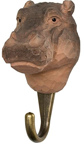 WILDLIFEGARDEN Wildlife Garden WG4539 Haken Nilpferd - Handgeschnitzter Tierhaken aus Holz und Metall - Sammlung Afrikanischer Tiere