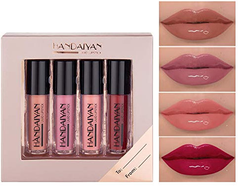 GL-Turelifes 4 Stk. Matte Lippenstifte Samtiges flüssiges Lippenstiftset Wasserdichtes Lipgloss-Kit Glättende Antihaft-Tasse Sexy Colors Lip Glaze (Set1 (Moist))