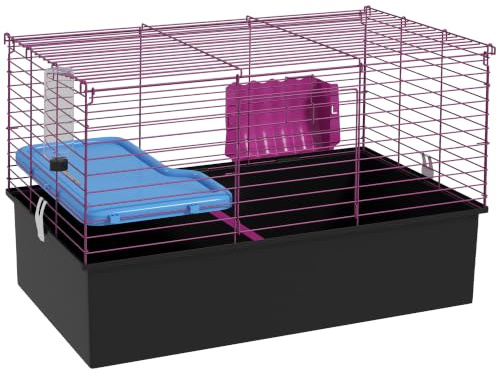 PawHut Meerschweinchenkäfig für Chinchillas Kaninchen mit Rampe 71x46x47cm schwarz