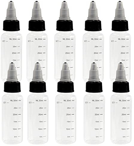 NANSHINE Graduated Bottles 10PCS 30ml(1oz) PET Plastic Pointed Bottles with Twist Top Cap Plastic Graduated PET Dropper Water Liquid Bottle