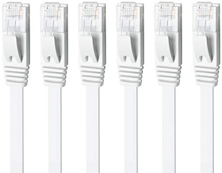 Yauhody Cable Ethernet Cat 6 3m 6piezas, RJ45 Cable de Red Plano, Alta Velocidad Internet Cable Red, 1000Mbps 250MHz, STP, 24AWG, para PS5, Router, Modenm, Laptop, Más rápido que Cat5e/Cat5 (Blanco)