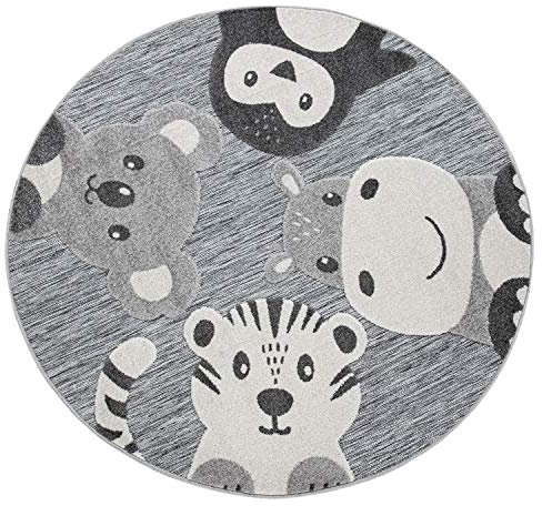 Paco Home Kinderteppich Kinderzimmer Outdoor Teppich Rund Spielteppich Modern 3D Effekt, Grösse:Ø 120 cm Rund, Farbe:Grau 3