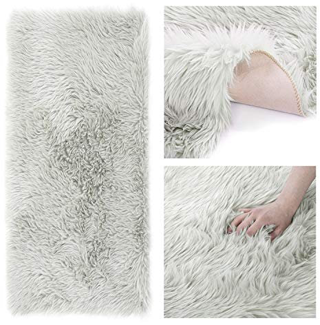 AmeliaHome Teppich Lammfell Kunstfell Hochflor Bettvorleger rechteckig Dokka Stahl 50x150 cm