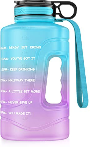 2,2 Liter große Sportflasche mit Zeitmarkierung und Griff, Strohhalm, BPA-frei, auslaufsichere Sportflasche für Outdoor, Fitness, Sport und Fitnessstudio (blau)