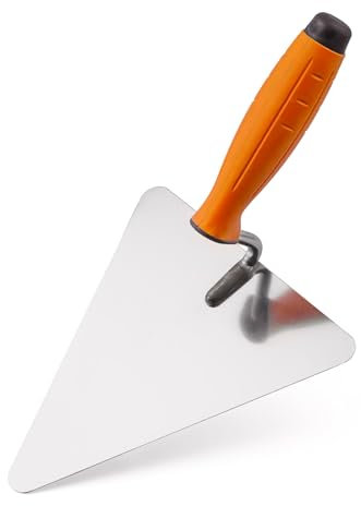 Mivos Espátula triangular de acero inoxidable de 180 mm con mango de goma/paleta de albañilería inoxidable forma berlinesa/paleta de limpieza para trabajos de renovación/fabricada en la UE