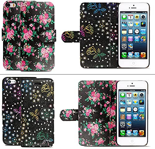 Case Compatible with iPhone SE 2016 (Not for 2020) / iPhone 5S / iPhone 5, Premium Folio Flip Wallet Leather Phone Case Cover for Apple iPhone SE 2016 / 5S / 5 (Reversible Style 1)